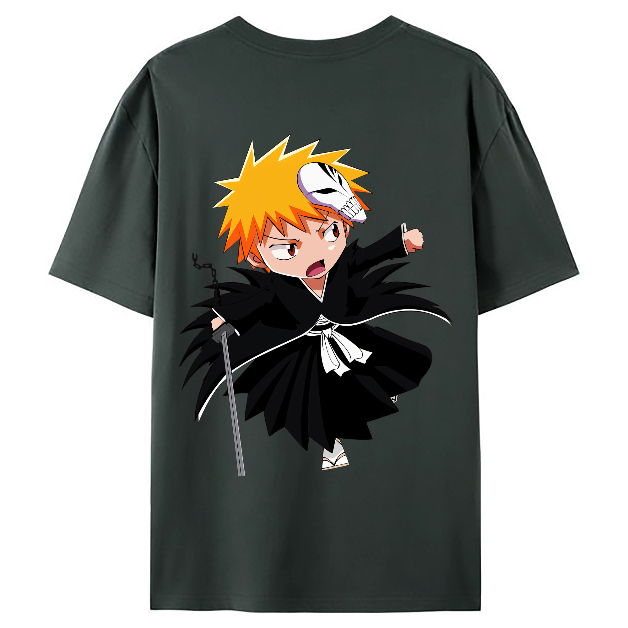 （画像用） ブリーチ 黒崎一護（くろさき いちご）BLEACH Kurosaki Ichigo 綿100％ メンズ半袖Tシャツ（バックプリント） 通気性